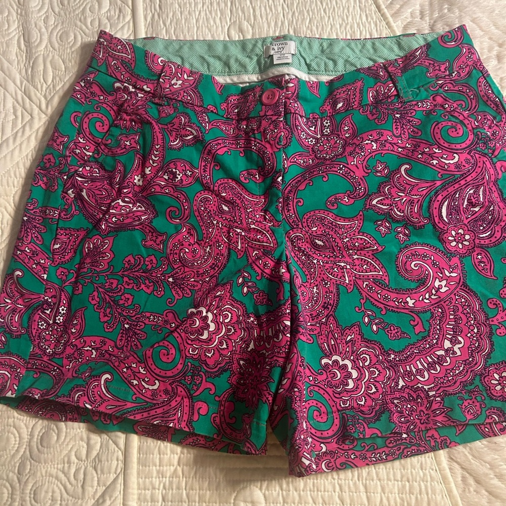 crown & ivy Green and Pink Paisley Bermuda Shorts